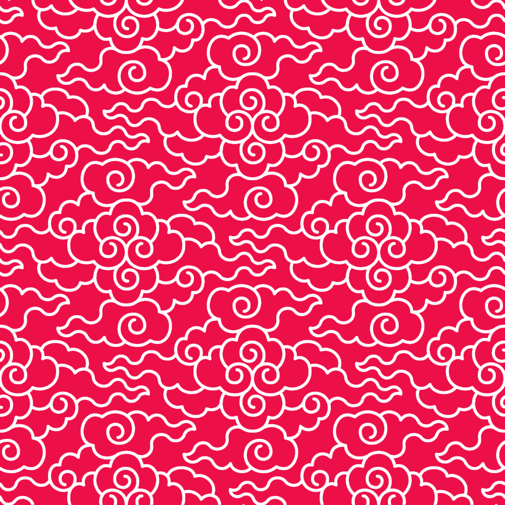 White cloud scroll pattern on red