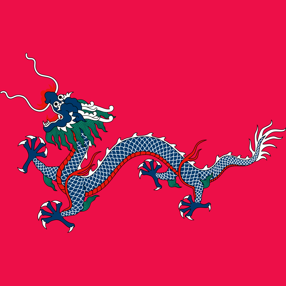 Illustrated Chinese dragon on a red field